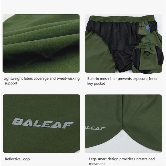 Baleaf Men’s Quick:Dry Lightweight Pace Running Shots Amy Green Sz M - Picture 4 of 13
